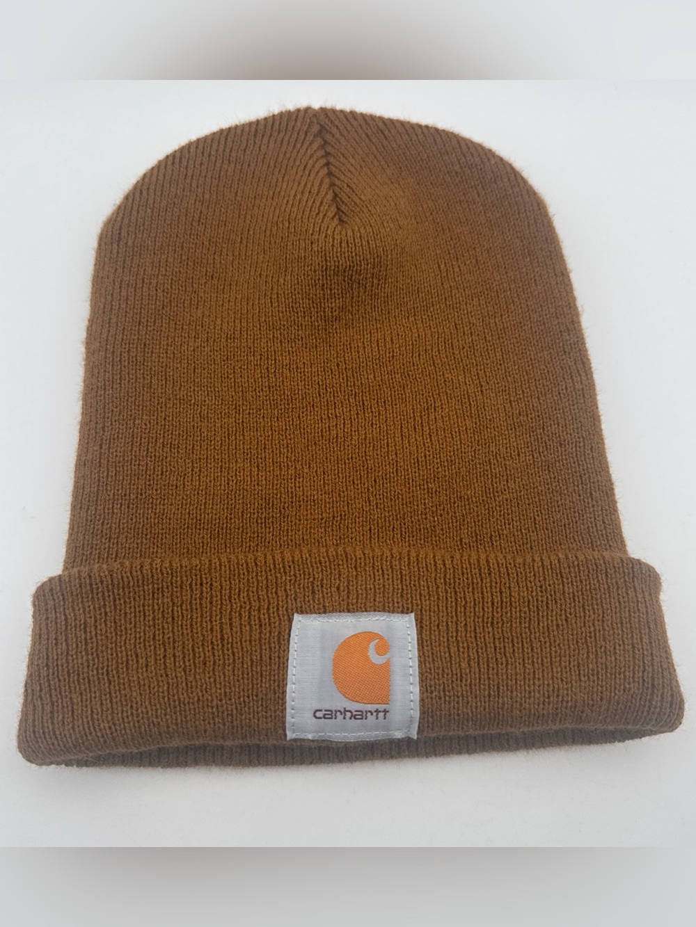 Carhartt A18 Beanie Hat Mens One Size Brown Cuffed Logo Acrylic Workwear